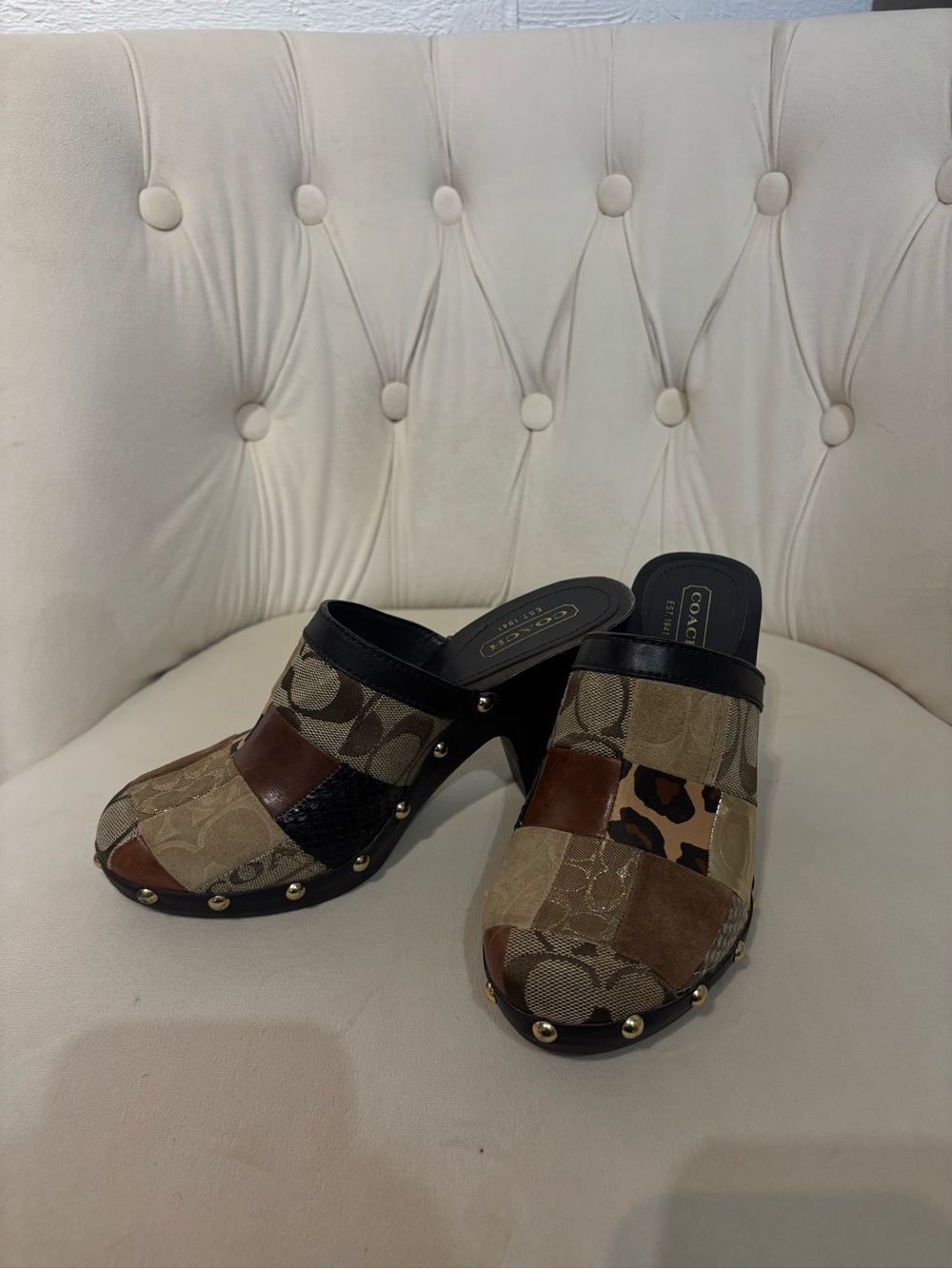 Vintage Coach Patchwork Mule Clogs Heels Size